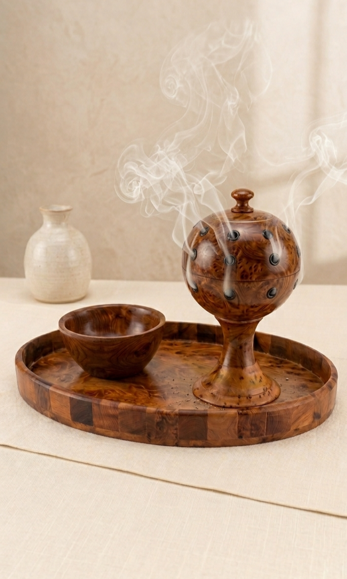 L’Oasis de Sérénité – Set Encensoir Artisanal en Bois de Thuya