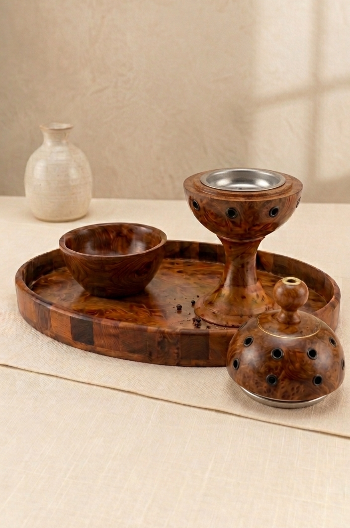 L’Oasis de Sérénité – Set Encensoir Artisanal en Bois de Thuya