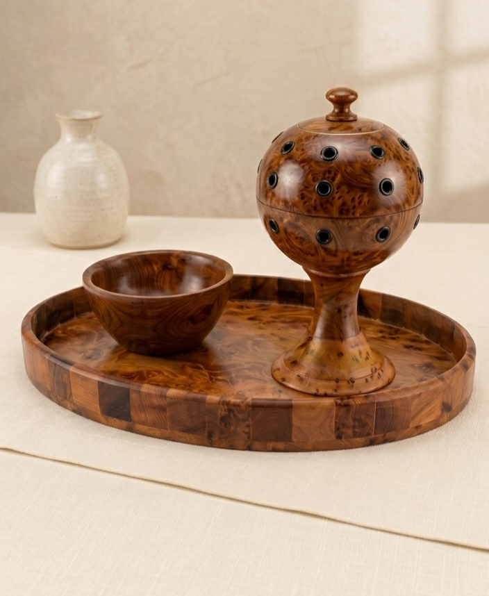 L’Oasis de Sérénité – Set Encensoir Artisanal en Bois de Thuya